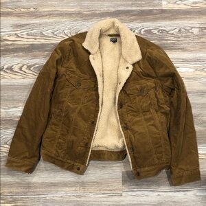 GAP Men's Tan Corduroy Jacket with Cream Fleece Lining